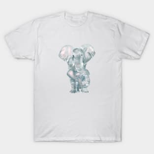 Elephants watercolor | linen texture | pattern design T-Shirt